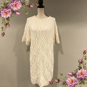 Off white loose fit short sleeve sweater dress